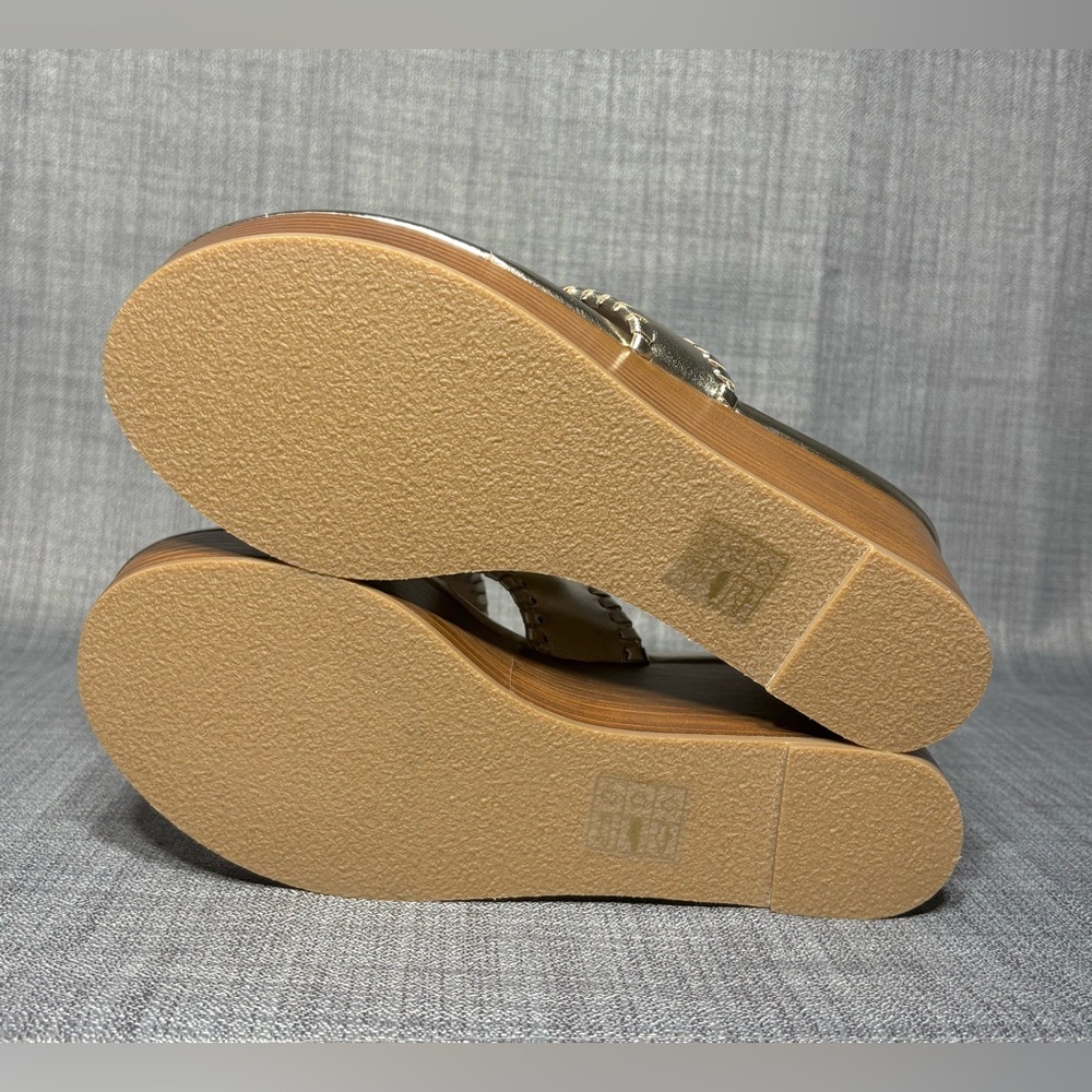Jack Rogers Kimberly Mid Wedge Thong Sandals Platinum Leather - Picture 6 of 7